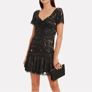 Jonathan Simkhai Ruched Black Metallic Lace Ruffle Mini Dress Size 6